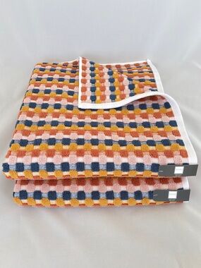 NWT 2 Pc Soho Living Towel Set Retro Checkerboard Fall Bath Towels 100% Cotton